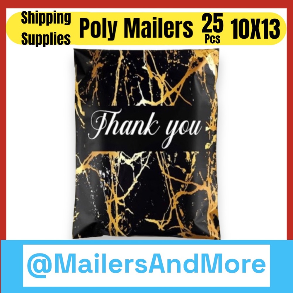 25 10X13 Poly Mailers Black Gold Veins Shipping Envelopes Bags PRICE IS FIRM - Picture 6 of 10